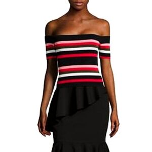 Scripted Striped Off The Shoulder Sweater Crop Top Medium